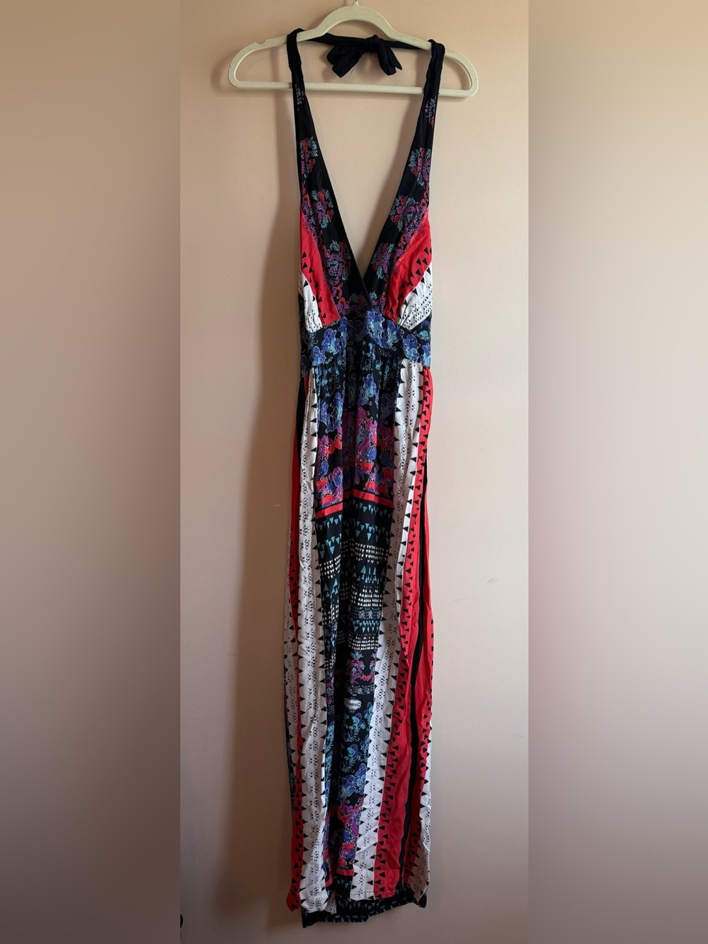 Angie Black Red White Boho Print Maxi Dress